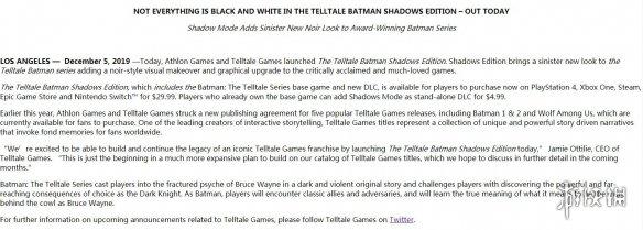 曝Telltale《蝙蝠侠剧情版》将推画质升级版和新DLC 2%title%