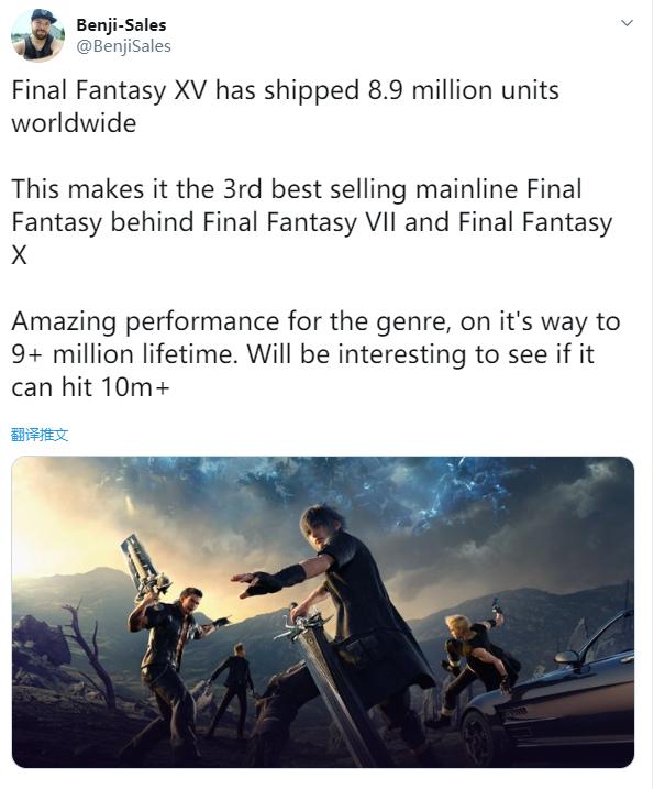 《最终幻想15》销量突破890万，位居系列正传第四