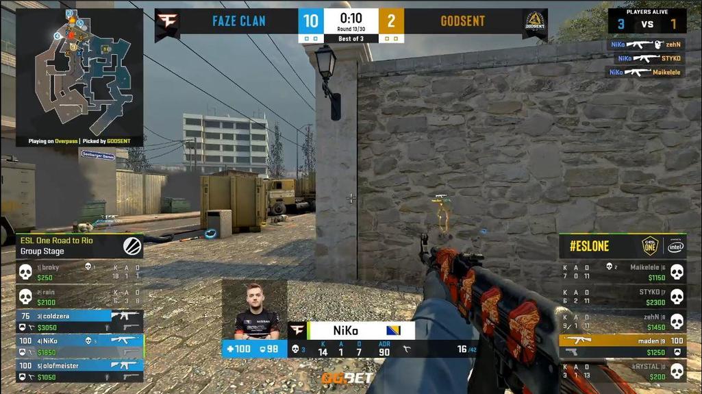 csgo里约之路欧洲区势如破竹faze20轻取godsent