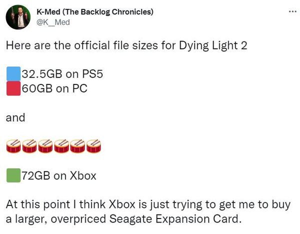 【主机游戏】网传Xbox版《消逝的光芒2》容量是PS5版两倍-第0张