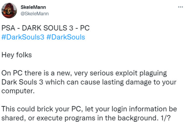 【PC遊戲】經典遊戲《黑暗靈魂3》出現新的惡意漏洞-第0張