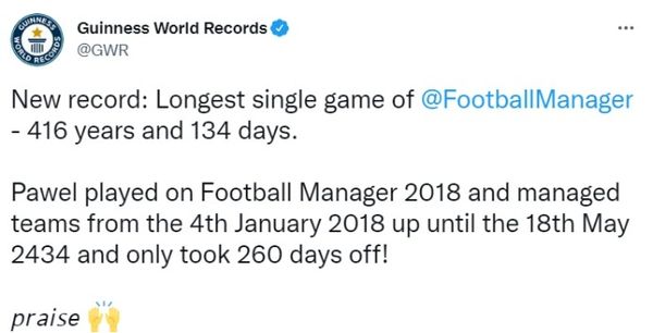 【PC游戏】波兰玩家在《足球经理2018》中游玩416年创造记录-第1张