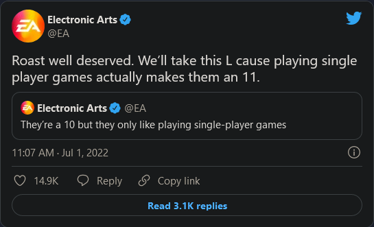 【PC游戏】EA官方推特嘲讽单机游戏引众怒！部分员工非常不满-第1张