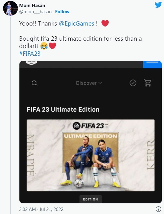 Epic临时工出错《FIFA23》仅卖4毛 印度玩家狂抢
