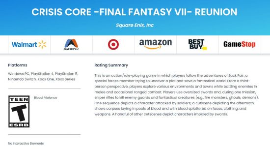 《最终幻想7：核心危机 再融合》通过ESRB评级 审查尺度更严格-第1张