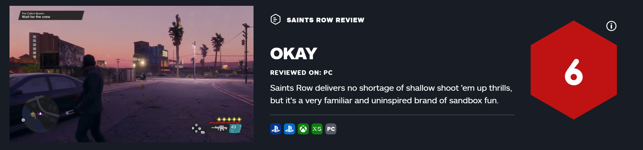 《黑道圣徒：重启版》首批媒体评分解禁 IGN 6分-第0张