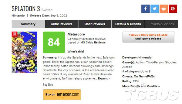 《斯普拉遁3》43家媒體 MC 均分84分，IGN打出8分-第0張